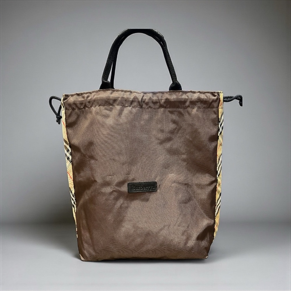 Authentic Burberry (early 2000) Classic Plaid Nylon Drawstring Tote - Picture 2 of 8